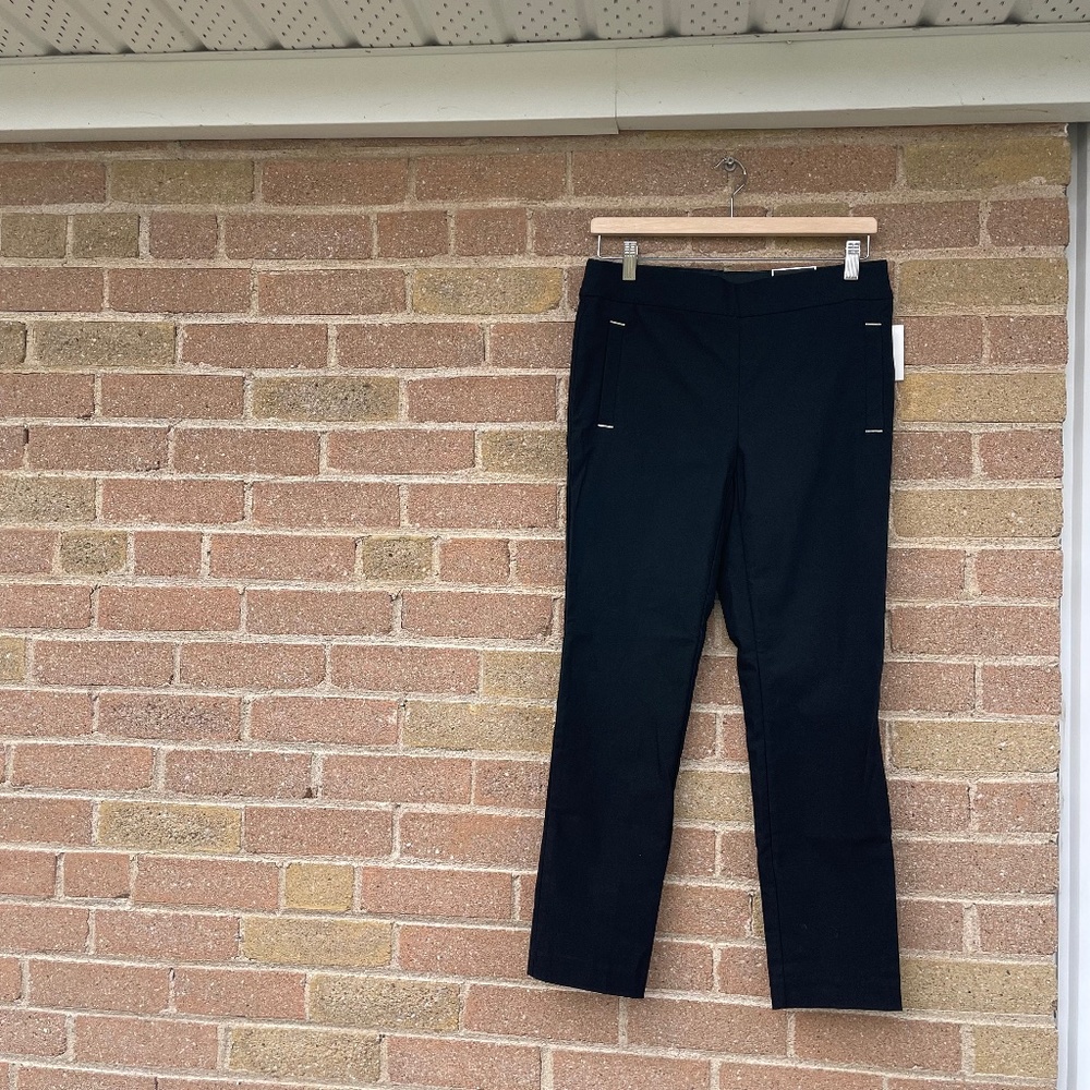 Women's Pants: Black Slim Leg Trousers with Pocket Detail